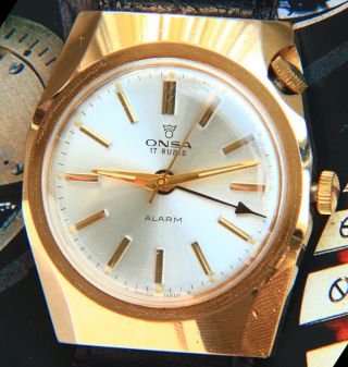 Armbandwecker Onsa Mechanischer Alarm,  1960er Vintage Dresswatch Vergoldet Bild