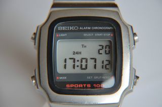 Vintage Seiko A914 Sports100 Lcd Digital Quartz Uhr Alarm Chrono - 80ger Jahre Bild