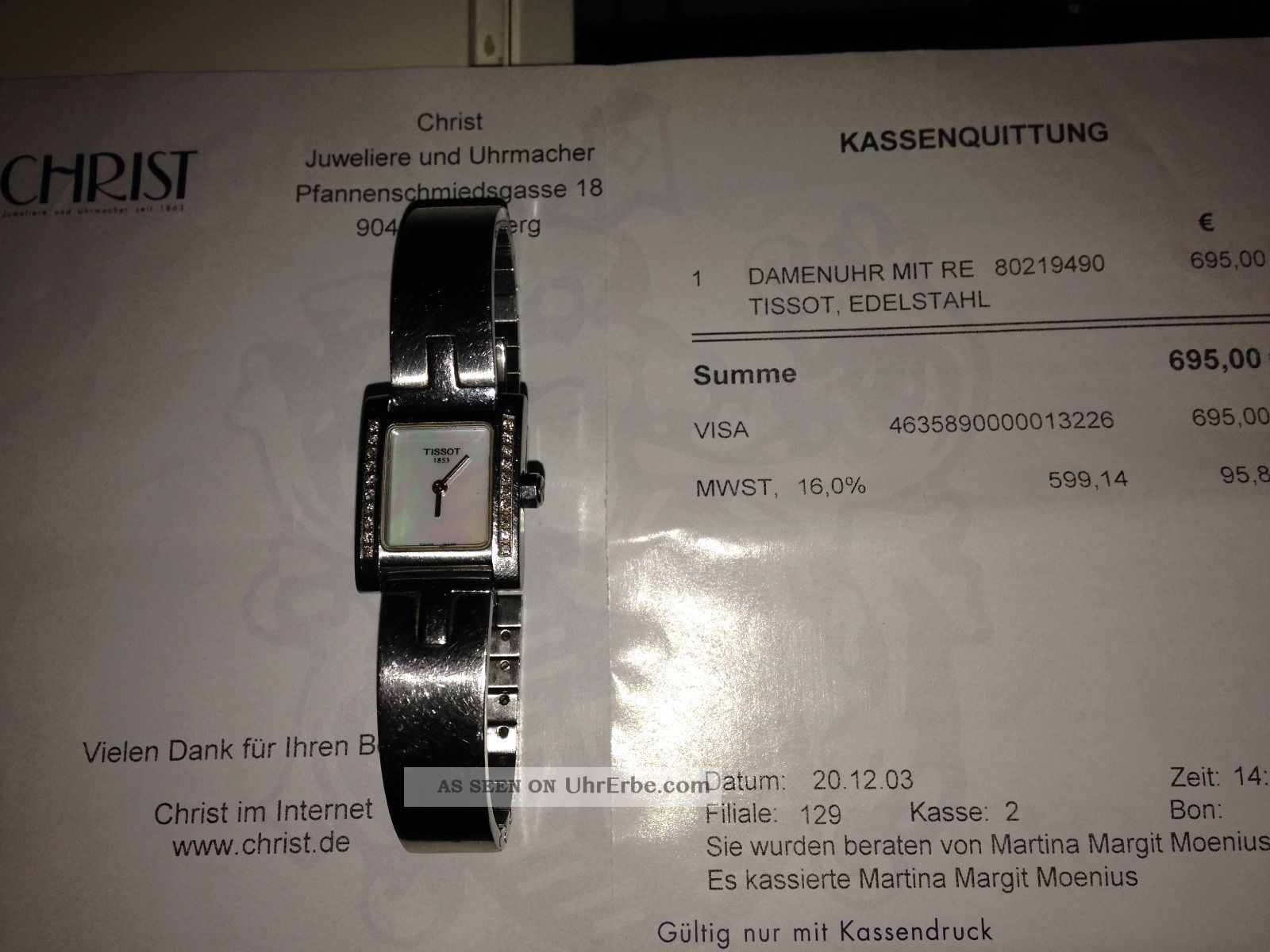 Damenuhr Tissot 1853 Ladies Stainless Steel L951k Mother Of Pearl Diamond  Watch
