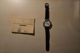 Columbus Chronograph 92 Uhr Watch Art.  Nr.  35749 Silber/gold Lederband Schwarz Bild