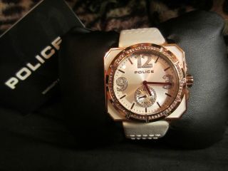 Police Damen Armband Uhr Leder Weiß Gold Strass Edelstahl Vergoldet Bild