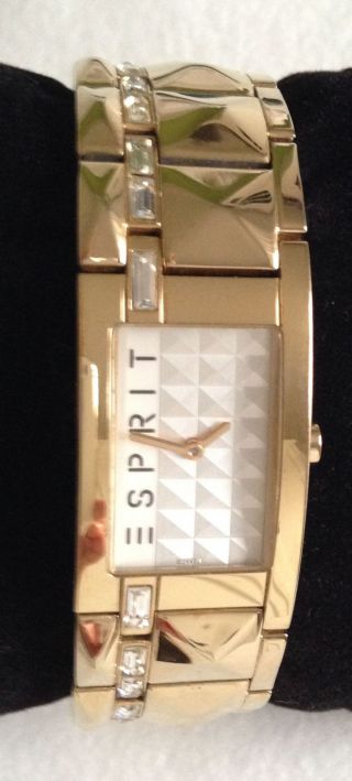 Wie Neu: Damenuhr Armbanduhr Esprit Houston Gold Eckig Mit Zirkonia Bild