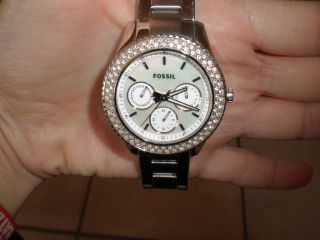 Trendy Fossil Damenuhr,  Stella,  Edelstahl Silber Perlmut,  Chronograph,  Strass Bild