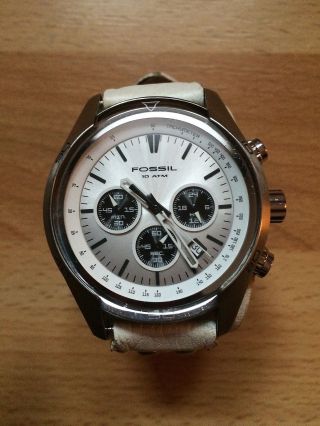 Fossil Armband Uhr Ch - 2592 Unisize Leder Chronograph Batterie Creme Datum Bild