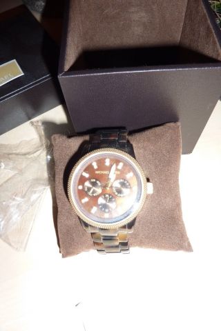 Uhr Von Michael Kors Mk5038 Braun Schildpatt Goldumrandung Chronograph Bild