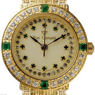Yves Camani Damen Uhr Mit 4 Echten Smaragden Und 28 Weissen Zirkonia - Steinen Bild