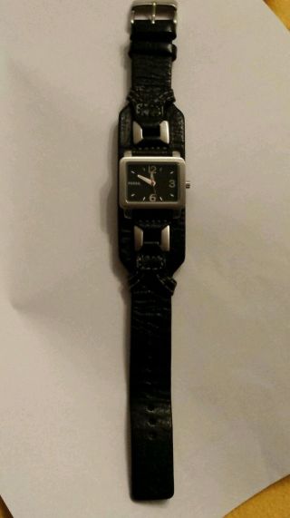 Armband - Uhr,  Leder,  Fossil,  Schwarz,  Silber Bild