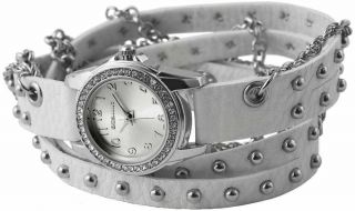 Damen Uhr Excellanc Wickel - Armbanduhr Kunst - Leder Weiß Metall Strass Bild