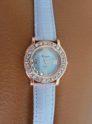 Damen Armbanduhr Kunstleder Gold Weiss Strass Damen Uhr Kristalle Blogger Bild