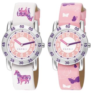 Esprit Mädchen Armbanduhr Pink Rosa Weiß Mit 2 Armbändern Pferd Schmetterling Bild