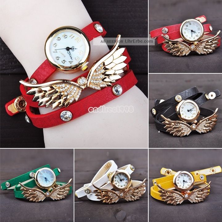 Mode Geschenk Frauen - Mädchen - Retro - Flügel Pu - Leder - Armband - Uhr - Armbanduhr Armbanduhren Bild