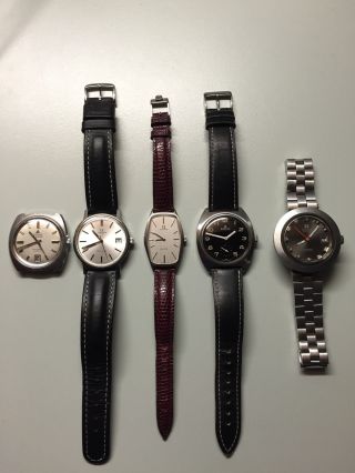 Uhrenlot: Omega,  Doxa,  Edox,  Tissot 5 Uhren Automatik,  Handaufzug,  Vintage Bild