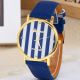 Klassische Frauen Genf Dark Blue Striped Kunstleder Analog Quarz Armbanduhren Armbanduhren Bild 2