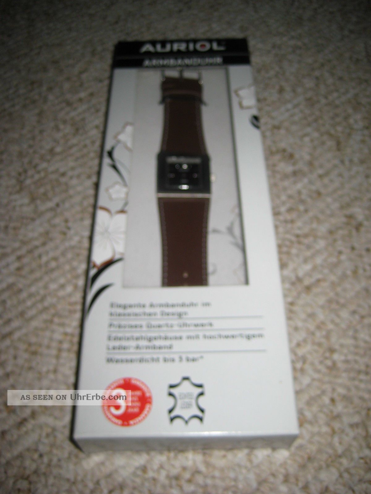 Auriol Armbanduhr,  Edelstahlgehäuse,  Lederband (braun),  Ovp Armbanduhren Bild