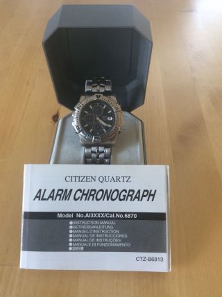 Citizen Alarm Chronograph / Analog Quarzuhr Wr 100 6870 - Y70212 Edelstahl Bild