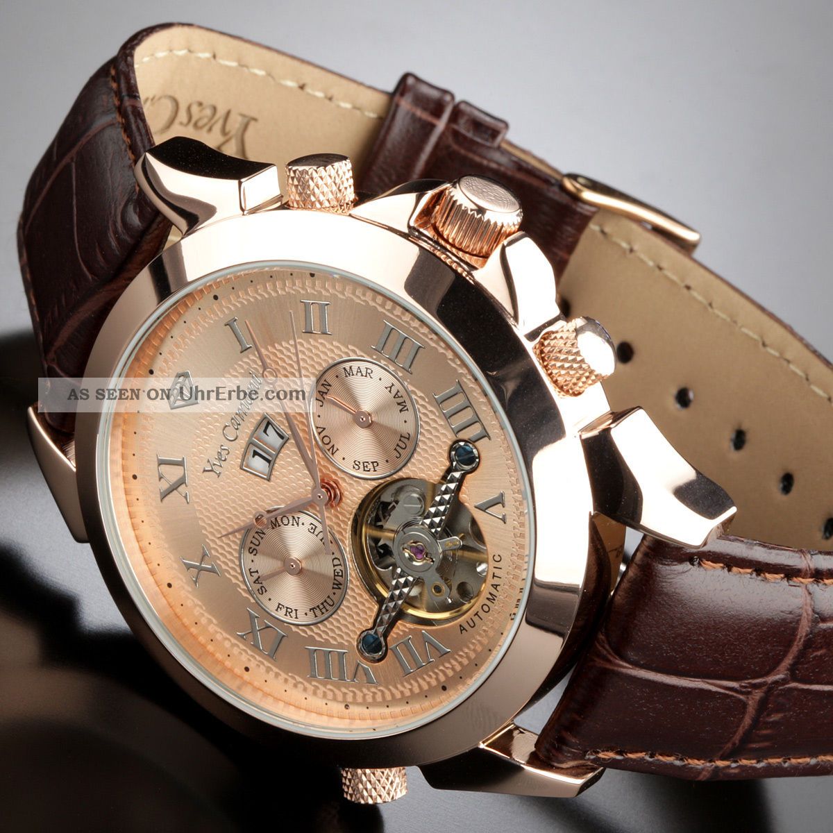 Yves Camani Navigator Herrenuhr Rosegold Automatik Rotgold Edelstahl B - Ware Armbanduhren Bild