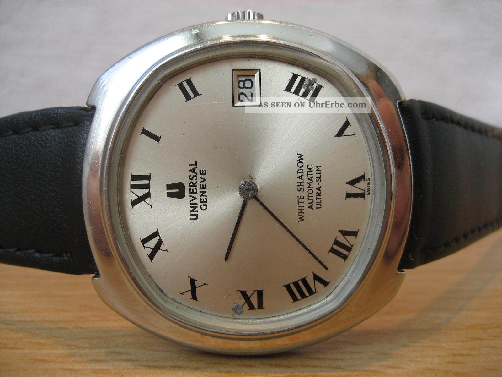 Universal Geneve White Shadow Automatic Ultra Slim, Date, Stahl, Top Rarität