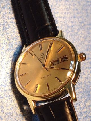 Omega Geneve Automatic Herren Armband Uhr Swiss Made 14ct Vergoldet Bild