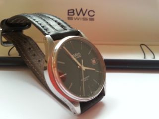 @bwc Swiss@ Herren Uhr Automatic 30m Silber/schwarz Leder - Armband Ovp Bild