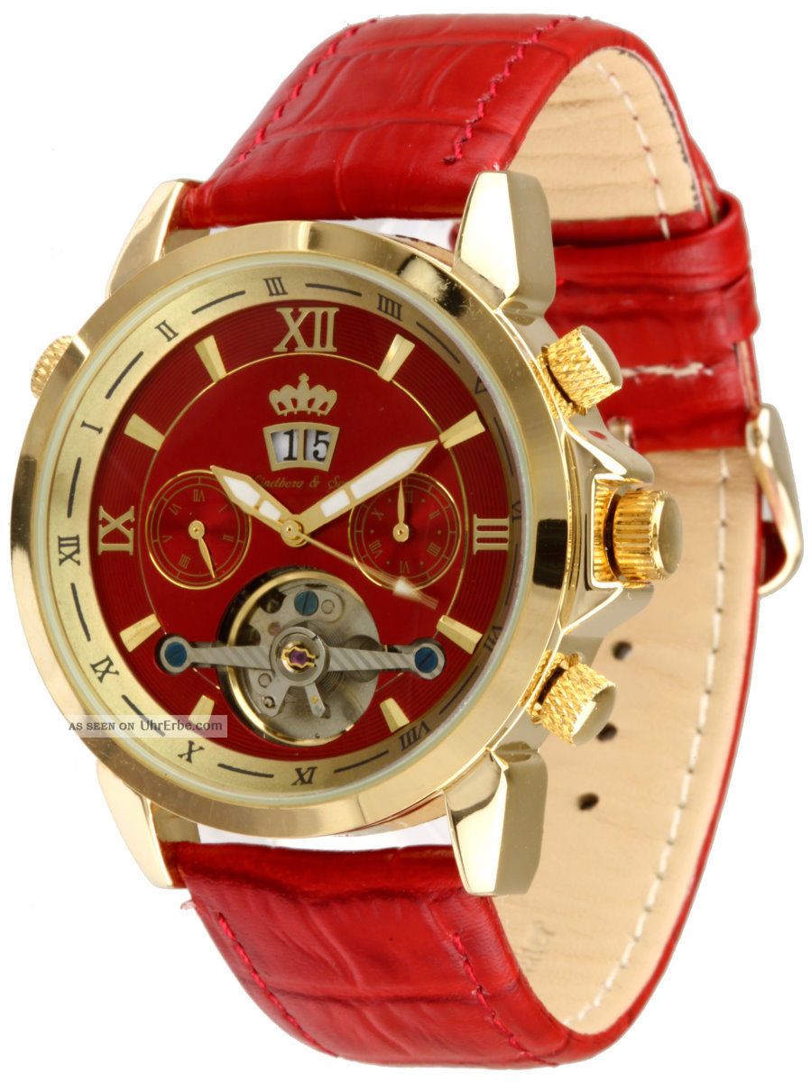 Lindberg & Sons Uhr - Piraeus Rot - Lederuhrarmband,  Automatikuhr, Armbanduhren Bild