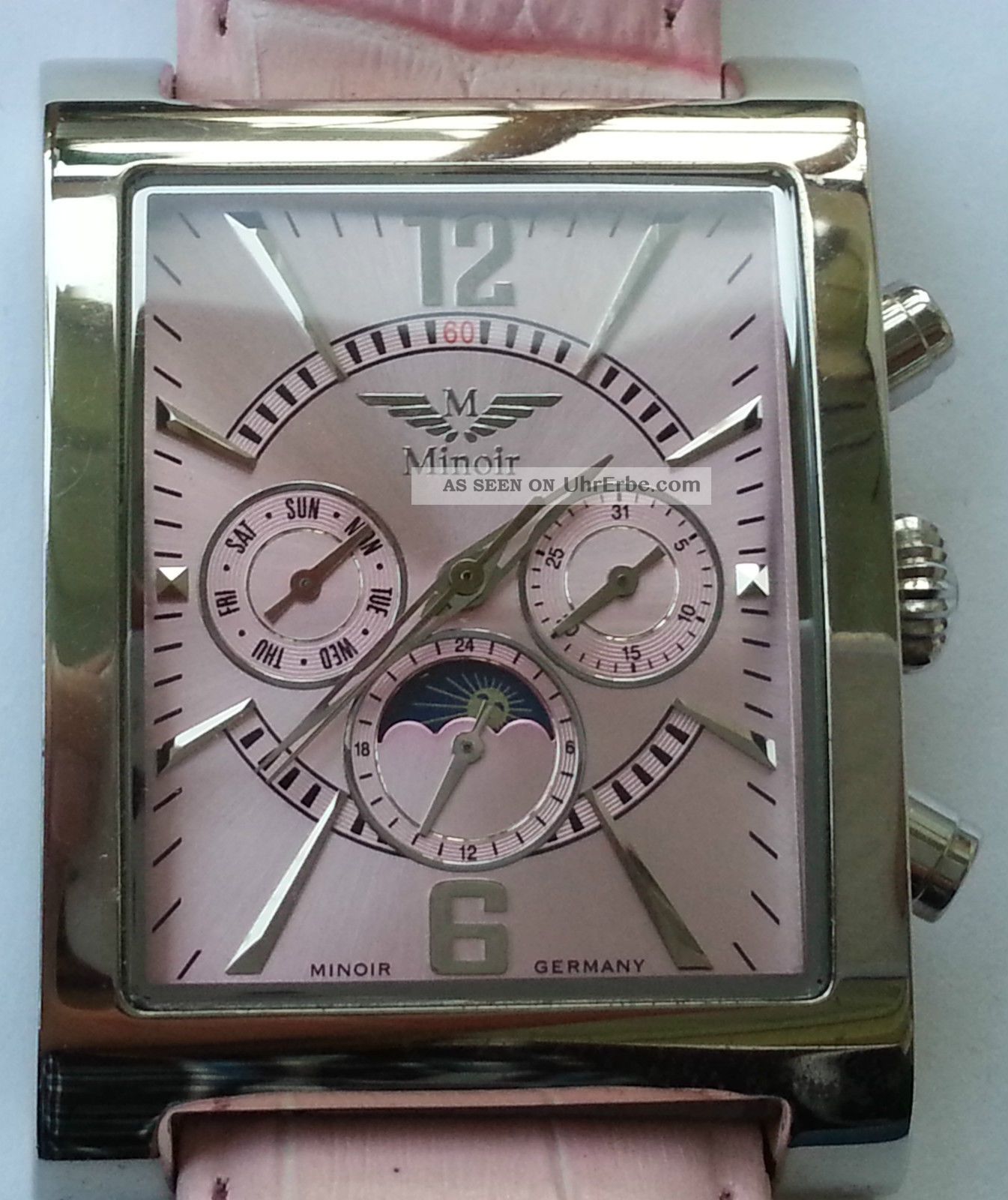 Elegante Automatikuhr In Pink Von Minoir Mit 24 Stunden Zeiger Und Kalender Armbanduhren Bild