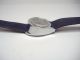 Timex 70er Pultform Damenuhr Mit Blauem Velour Lederband Handaufzug Armbanduhren Bild 2