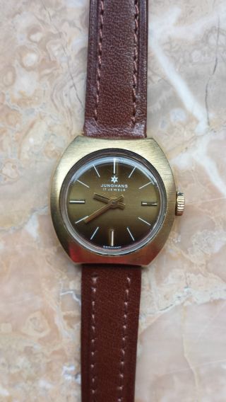 Junghans Armbanduhr Handaufzug Lederband 70er Jahre Bild