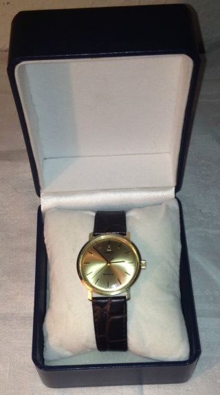 Omega Geneve 585er Gold Herren Armbanduhr Mit Leder Armband Rar Bild