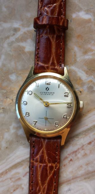 Junghans Armbanduhr Handaufzug Lederband Vintage Uhr Bild
