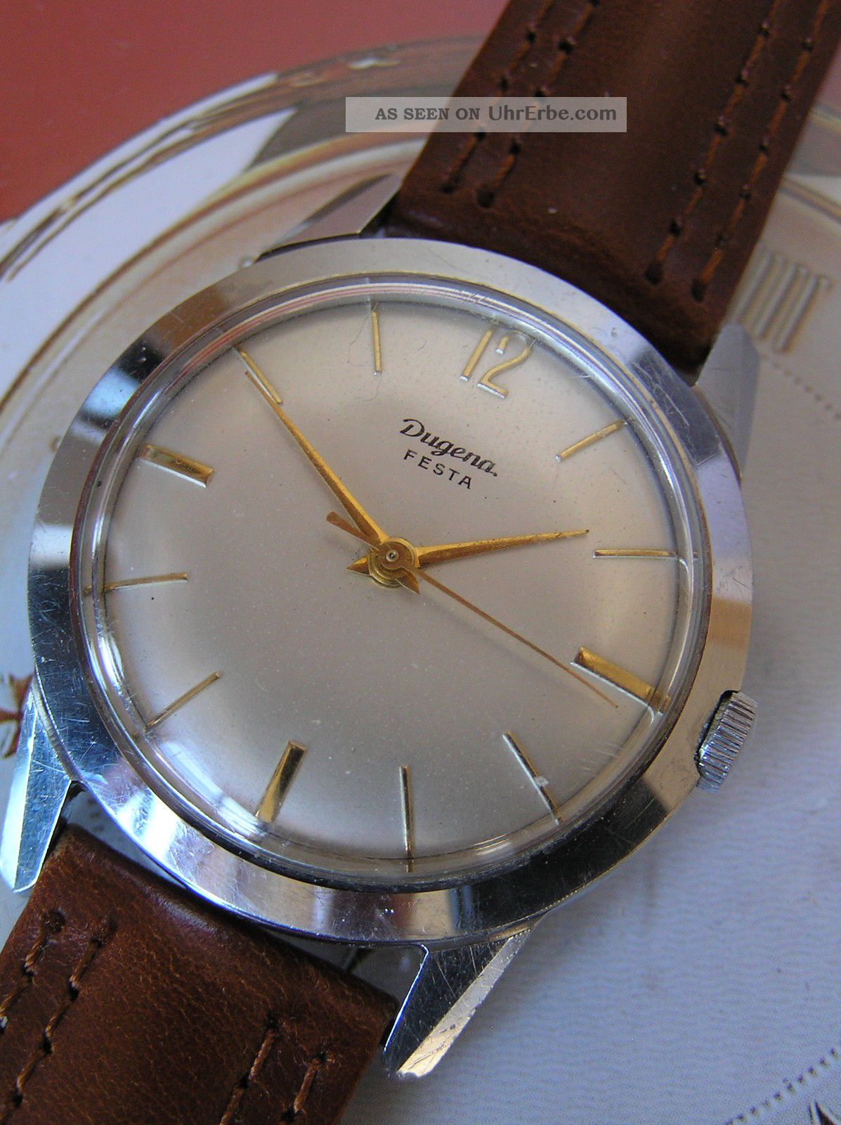 Kultige Dugena Festa Herrenuhr Mit Eta 1080 Werk Im Edelstahlgehäuse Armbanduhren Bild