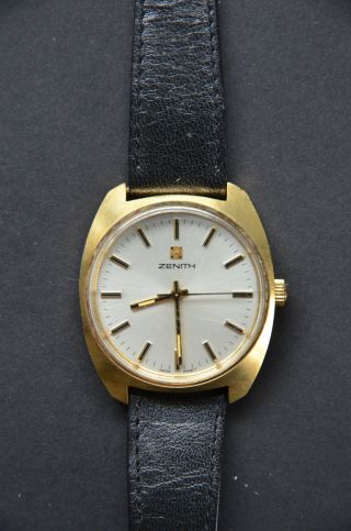 Goldfarbene 70er Jahre Zenith Herrenuhr Armbanduhr Mit Etui Swiss Made Siebziger Bild