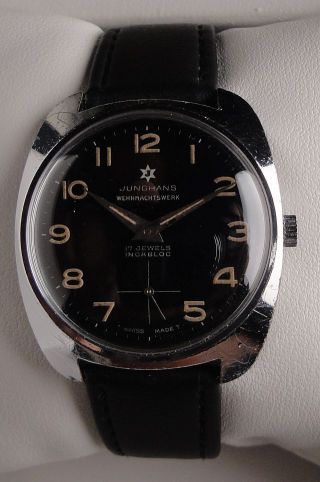 Vintage Armbanduhr Junghans Wehrmachtswerk Unitas 6325 – Schönes Schwarzes Zb Bild