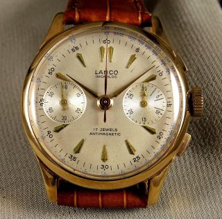 Lanco Schweizer Chronograph 18k Vergoldet 50er Jahre Wie Bild