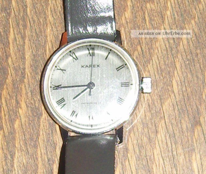 Herrenarmbanduhr Karex,  Handaufzug,  Funktionstüchtig,  Org.  S.  Lederarmband Armbanduhren Bild
