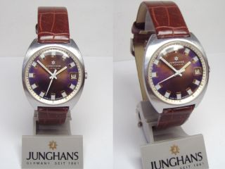 Junghans 1973er Vintage Herrenuhr Mit Datum & Kroko Armband German Made Bild