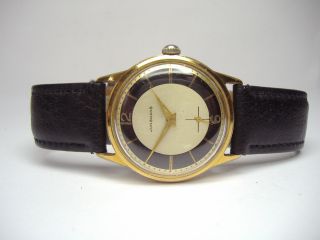 Junghans Goldene 50er Vintage Herrenuhr Mit Lederband J 93 Handaufzug Bild