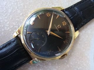 Omega 18 Karat Gold Uhr Handaufzug Kaliber 266 Schwarzes Blatt Kleine Sekunde 1a Bild
