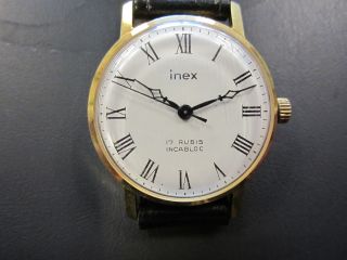 Mechanische Inex Armbanduhr 17 Rubins Incabloc Vergoldet Unisex 70er Jahre Bild