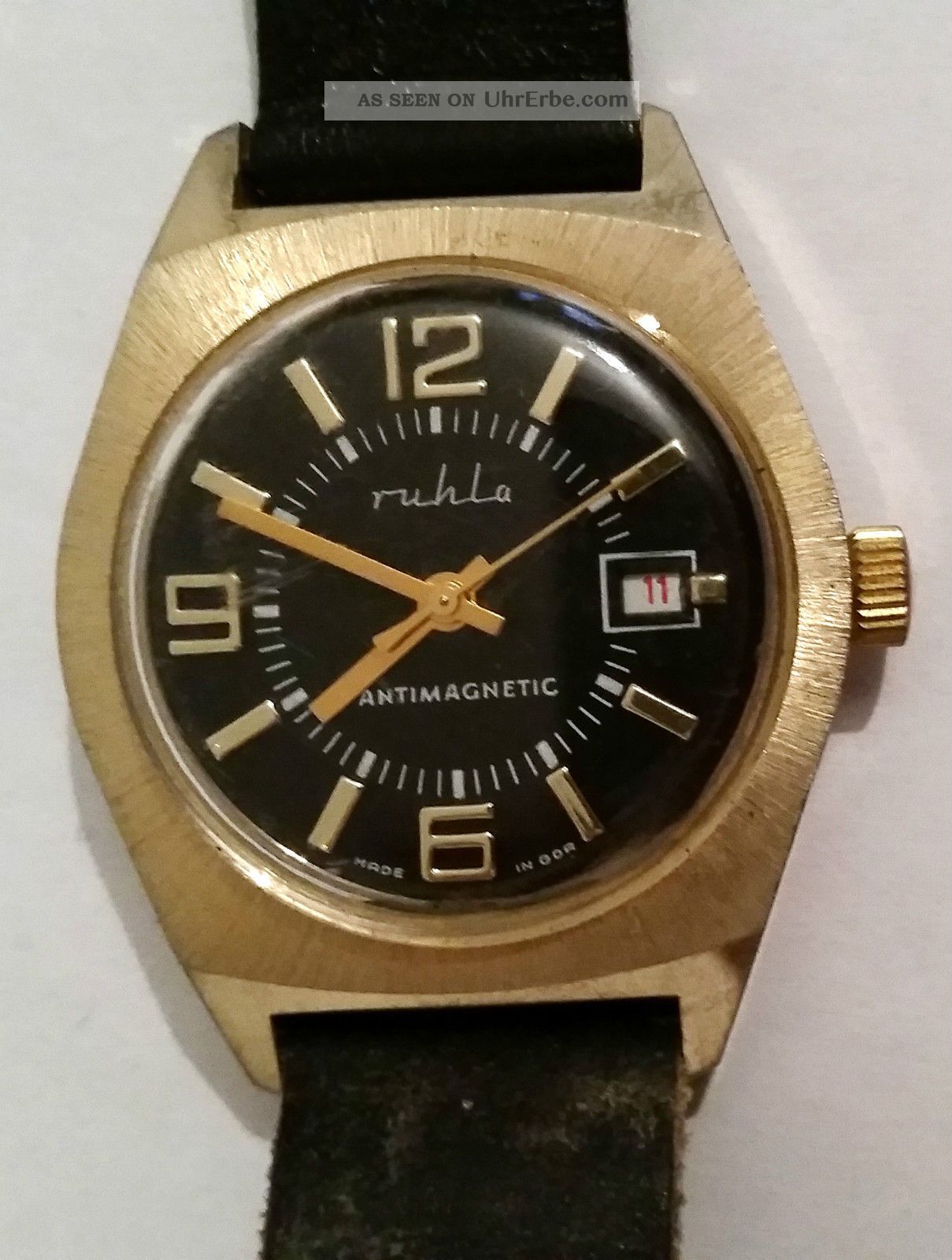 Ruhla Antimagnetic Datumsanzeige Analog Handaufzug Messing Geprüft Vwp Armbanduhren Bild