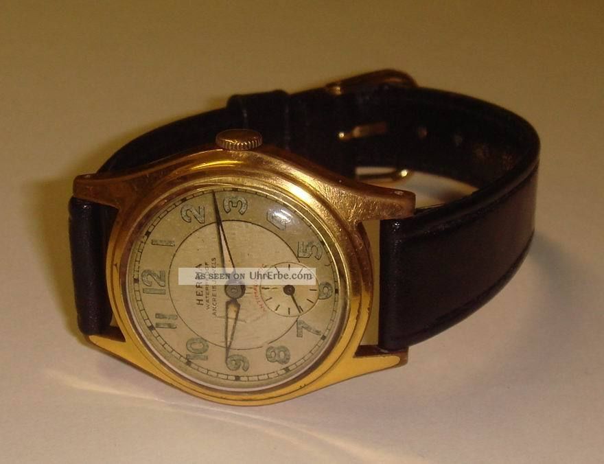 Alte Herrenuhr Herma,  1940/50er Jahre,  Handaufzug,  Schraubenunruh. Armbanduhren Bild