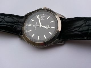 Herrenuhr Marke Junghans Armbanduhr Uhr Quartz Titanium Titan Leder Stil Schwarz Bild