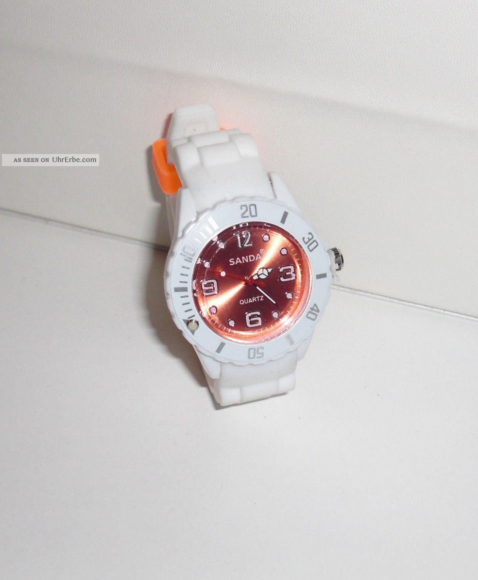 Sanda - Armbanduhr Silikon Armband Weiß Ziffernblatt Orange Armbanduhren Bild