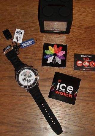 , Ovp Ice Watch Chrono Black Big Schwarz Silber Chronograph Datum Stoppuhr Bild