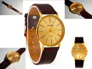 Luxus Armbanduhr Gold Leder Braun Herren Uhr Quarzuhr Leiht Bild