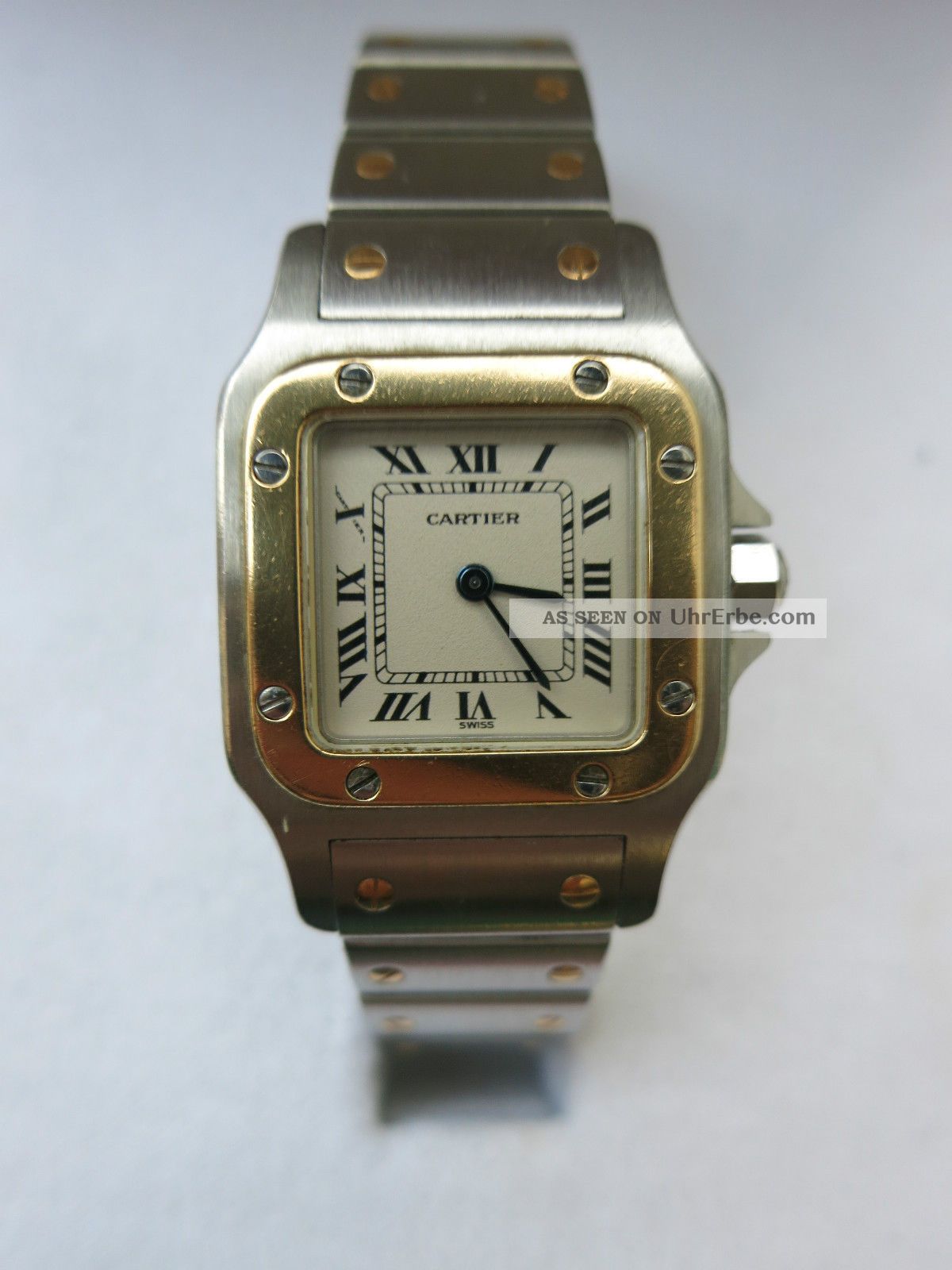 100 Orig Montres Santos Cartier Damen Uhr Id 1057930 Stahl Gold Quarz Papiere Armbanduhren Bild