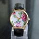 Armbanduhr Frauen Kunstleder Leder Gold Pink Rosen Blumen Flower Uhr Damen Armbanduhren Bild 1
