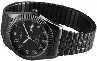 Damen Herren Uhr Akzent Metall Zugband Schwarz Armbanduhr Bild