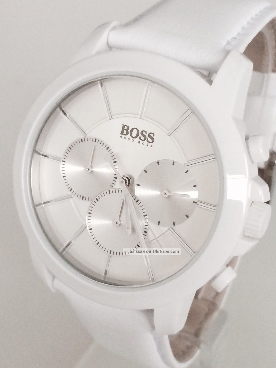 Hugo Boss Herrenuhr Chrono Leder Weiß Hb1512907 Uvp 339€ Armbanduhren Bild