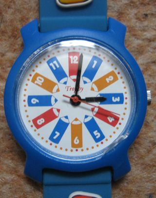 Tropby Kinderlernuhr Armbanduhr Lernuhr Uhr Blau Buntstifte Silikon Bild