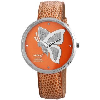 Design Damenuhr Akzent Schmetterling Mit Steinbesatz Orange Bild